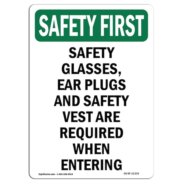 Signmission OSHA Sign, Glasses Ear Plugs And, 14in X 10in Rigid Plastic, 10" W, 14" H, Portrait OS-SF-P-1014-V-11339 - main